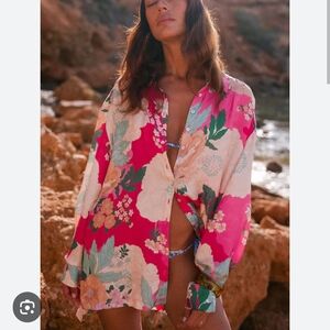 Spell Tyler Shirt Floral Button Down Shirt - Pink and Green